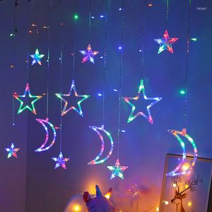 Strings Moon Star Curtain światła Eid Mubarak Lampa LED Fairy String Garland Walentynki Walentynowy Dekor Wedding Room Decor