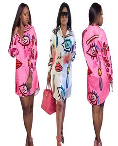 Fashion Casual Dress Women Stylish bedrucktes Hemd Kleider Lose Mini Dressing Plus Size Clothing8175036