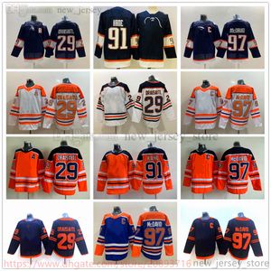 Movie College Hockey Wears Jerseys Stitched 29LeonDraisaitl 97ConnorMcDavid 91EvanderKane Men Reverse retro Blank Black White Orange Blue Jersey