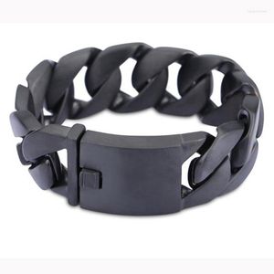 Braccialetti a maglie Braccialetti a catena in vendita superiore Bracciale rigido da uomo in acciaio inossidabile lucido nero enorme e pesante con cordolo cubano