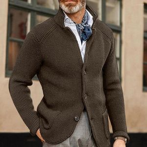 Erkek Sweaters Designer Ceket Stand Yakası Uzun Kol Cepleri Kalınlaştırılmış Sonbahar Kış Düz Renk Düğmeleri Plaket Örme Dış Giyim