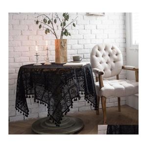 Table Cloth Pastoral Style Handmade Crochet Cotton Cutout Tablecloth Dining Er For Wedding Party Home Decor Drop Delivery Garden Tex Ot5Is