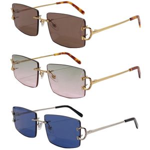 Designer Titan Mann Rechteck Sonnenbrille Carti Brille Frau Mode Rechteck Business Männer Markendesign Sommer Shades Farbige Gläser Legierung Randlos Rahmenlos