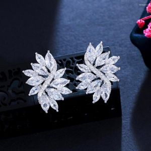 Stud Earrings ThreeGraces Sparkling White Gold Color Delicate Marquise Cut Cubic Zircon Crystal Handmade Big Flower For Women E0037