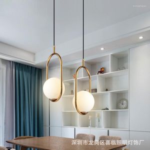 Pendellampor nordiska gyllene ovala ljuskronor restaurang lampa glas enkel personlighet enstaka bar korridor g￥ngen sovrum sovrummet