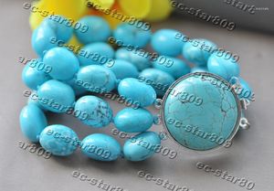 Strand Z11225 3Row 8" 16mm Blue Egg Natural Turquoise Bead Bracelet Woman Fashion Jewelry