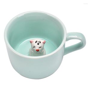 Coffee Tea Sets Dipinto a mano 3D Tazza animale tridimensionale Tazza in ceramica Celadon