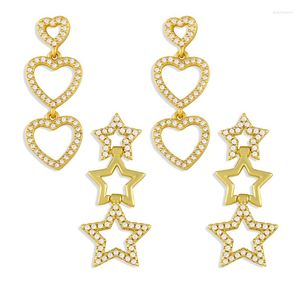 Dangle Earrings FLOLA White Stone Heart For Women Gold Plated Star Drop Hanging Cubic Zirconia Wholesale Jewelry Gift Ersw69