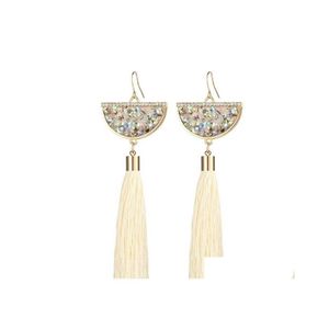 Dangle Chandelier Bohemian Crystal Tassel Earrings Black White Blue Red Green Silk Fabric Long Drop Tassels Earring For Women Jewe Otgam