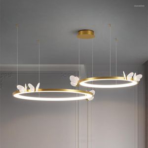 Pendant Lamps Art Acrylic Butterfly Led Light Creative Gold Metal Living Room El Bedroom Cafe Bar Decor Hanging Luminaire