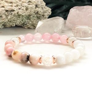 Länkarmband mg0852 8 mm månsten rose quarz armband naturlig en klass rosa opal energi mala tibetansk balansskydd