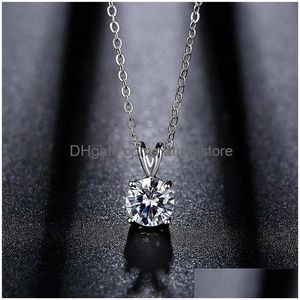 Pendant Necklaces Four Claws Round Diamond Necklace 925 Sier Plated Fashion Rabbit Ear V Letter Women Cubic Zirconia Choker Statemen Dhopy