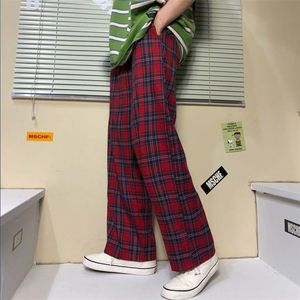 Frauenhose Frau Vintage Plaid Patchwork Harajuku -Hosen Elastics High Taille Kleidung Pantalone Koreanisch gerade Jogger Kleidung Capri