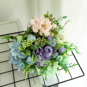 Flores decorativas Hydrangea artificial decoração de outono Casamento rosa Casa de Natal Falto Fake Flower Bouquet Craft Gradew Supplies