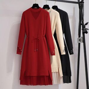 Casual Kleider Frauen Herbst Winter Mode Lange Rote Gestrickte Kleid Frau Vestido De Mujer Femme Robe