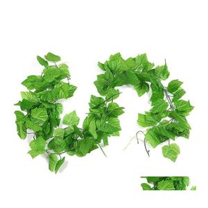 Decorative Flowers Wreaths 12Pcs/Bag Green Artificial Hanging Vine Leaf Garland Plants Leaves Diy For Home Bathroom Decoration Gar Otap9