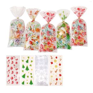 Enrolamento de presentes 50pcs bolsa de Natal Snowflake Papai Noel Sacos de plástico para o Natal Presents Candies Biscoitos embrulhados