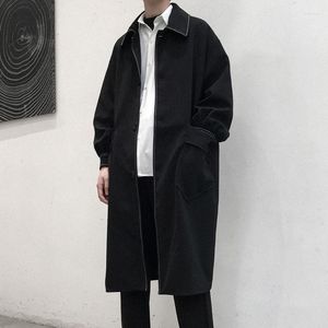 Herrgravrockar Autumn Black Coat Men mode ￶verdimensionerad l￥ng koreansk avslappnad l￶s vindbrytare jacka mens ￶verrock s-xl