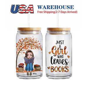 USA STOCK 16oz Sublimation Glass Beer Mugs with Bamboo Lid Plastic Straw Blank Frosted Clear Jar Tumbler Mug ss1213