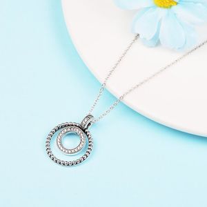 925 Sterling Silver Signature Pave & Beads Pendant Necklace Fits European Pandora Style Jewelry Necklace