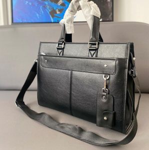 Herren Umhängetaschen mit vielen Reißverschlusstaschen, Aktentasche, schwarzes Rindsleder, Designer-Handtasche, Business, hohe 5A-Qualität, dreieckiges Namensschild, Herren-Laptop-Umhängetasche, 39 cm