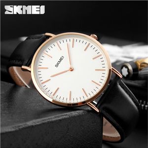 SKMEI Mens Simple Fashion Watch Leather Quartz-Watches Relogio Masculino Classic Watches Male Clock Ultra-thin Wristwatch 1181287n