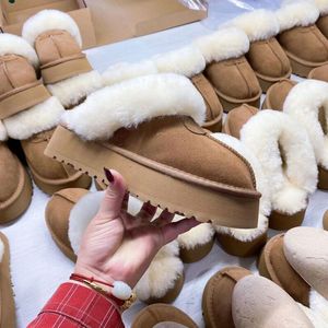 Men Women Platform Tazz Slippers Winter Snow Boots Real Sheepskin Warm Fur Indoor Outdoor Sandals Classic Ultra Mini Platform Booties