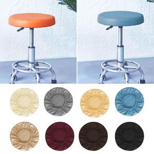Chair Covers Elastic PU Leather Round Stool Cover Waterproof Dining Protector Bar Salon Small Seat Cushion
