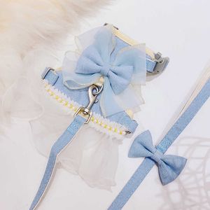 Dog Collars Leashes Dog Cat Harness Leash Set Adjustable Lace Bowknot Pet Harnesses Cute Puppy Dog Princess Dress Skirt Walking Lead Chihuahua York T221214