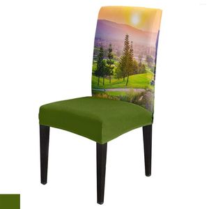 Stuhlhussen, Motiv: Berge, Sonnenuntergang, ländliches Esszimmer, Hochzeiten, Bankett, Stretchbezug, Küche, Spandex