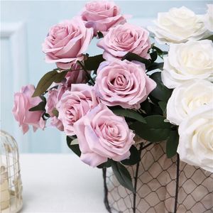 Dekorativa blommor Silk Artificial Roses Simulation Wedding Pography Bouquet Home Living Room Garden Pink Flower Arrangement Decor