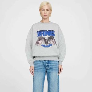 Anine Bing Women Fleece Sweatshirt Niche Classic Eagle Print Hem Worn Designer Sweater Pullover Hoodie Tops