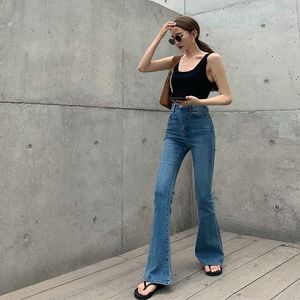 Kvinnors byxor vintage slim flare jeans för kvinnor sommar höst streetwear long denim damer chic boot cut fishtail byxor