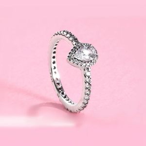 925 Sterling Silber Klassischer Tropfen-Halo-Ring mit CZ, passend für Pandora-Schmuck, Verlobung, Hochzeit, Liebhaber, modischer Ring für Frauen