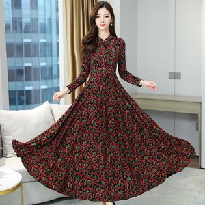 Sıradan Elbiseler 2022 Vintage Floral Elbise Kadınlar Sonbahar Kış Zarif Femme Üstü Breatthed Büyük Salıncak Uzun Bayanlar Vestido G1649