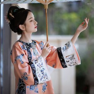 Women's Blouses Women Silk Simulation Antique Clothing Flower Embroidered Large Sleeve Chinese Tops Young Lady Princess Daily Qipao