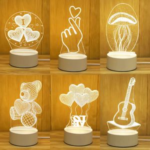 Decoração de festa amor romântico Lâmpada LED de acrílico 3D para casa Criança Night Light Table de aniversário Decoração do dia dos namorados Lâmpada de cabeceira SS1213