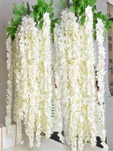 Dekorative Blumen, 165 cm lang, elegante weiße Glyzinien-Rattan-Kunstseide-Hortensie für Hochzeits-Mittelstücke, Dekorationen, Heimornamente