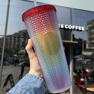 Amazon-Becher mit Nieten zum Selbermachen erhältlich, 24OZ Venti Diamond doppelwandige Kaffeetasse aus durchsichtigem Kunststoff, großes Bechergitter, Ananasbecher