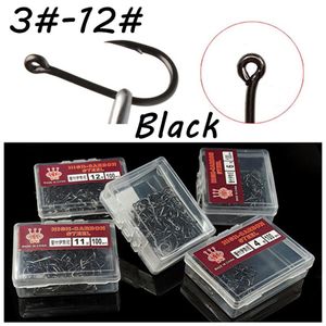 1000pcs 10box 10 Sizes 3#-12# Black Ise Hook High Carbon Steel Barbed Fishing Hooks Fishhooks Pesca Tackle BL 51267F