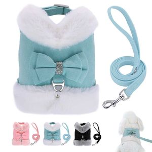 Guinzagli per collari per cani Bowknot Guinzaglio per imbracatura per cani di piccola taglia Set caldo Imbracatura in pelliccia morbida Gilet Traspirante Imbracatura per animali domestici Guinzaglio per cani di piccola taglia Yorkshire Pug T221212