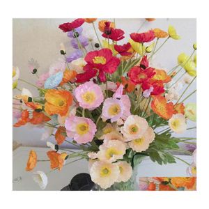 Flores decorativas grinaldas de alta qualidade Poppies amarelo artificial60cm Vaso de casamento de decoração caseiro Arranjos de flores El restaurante otb7d