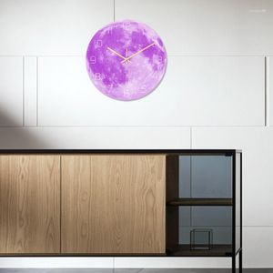 Wandklokken Purple Moon Lumineuze klok groen licht Noordse droom persoonlijkheid primaire kleur slaapkamer corridor decoratie