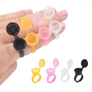 Ciglia finte 50pcs Tattoo Pigment Ink Ring Cups Estendi il contenitore del supporto della colla con il coperchio Tappo di copertura Microblading Strumento di trucco permanente