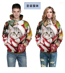 Men's Hoodies 2022 Autumn 3d Pattern Printing Christmas Cat Clothes Sweater Men's Trendy Hooded Cute Female Couple