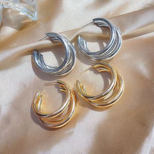 Stud Earrings Top Quality Metal Texture Gold Silver Plated 3 Circles Cascade For Men And Women