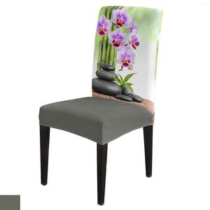 Stuhlhussen, Bambus-Orchideen-Zen-Stein-Bezug für Esszimmer-Dekoration, Spandex-Hochzeitsfeier-Dekoration