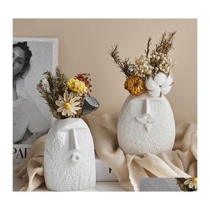 Вазы скандинавской белой керамической лицевой вазы домашняя гостиная столик украшения аксессуары высушенные цветы