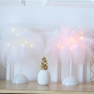 Night Lights Nordic Feather Light Fairy Table Lamp Home Bedroom Bedside Party Wedding DIY Room Decoration