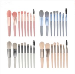 8pcs Travel Makeup Brushes Kit Mini Cosmetic Brushes for Face Foundation Blush Eye Shadow Wooden Handle Synthetic Bristle